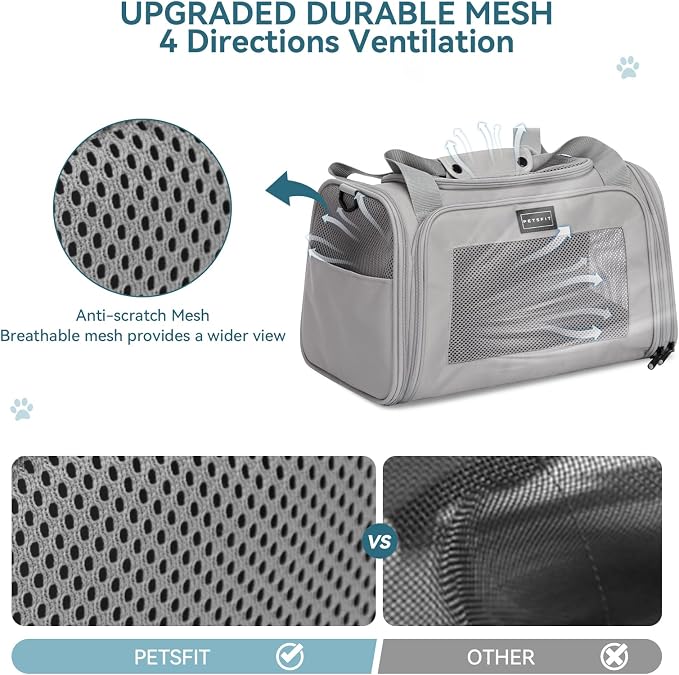 PETSFIT Dog Carrier Cat Carriers, Large, Grey - Image 3