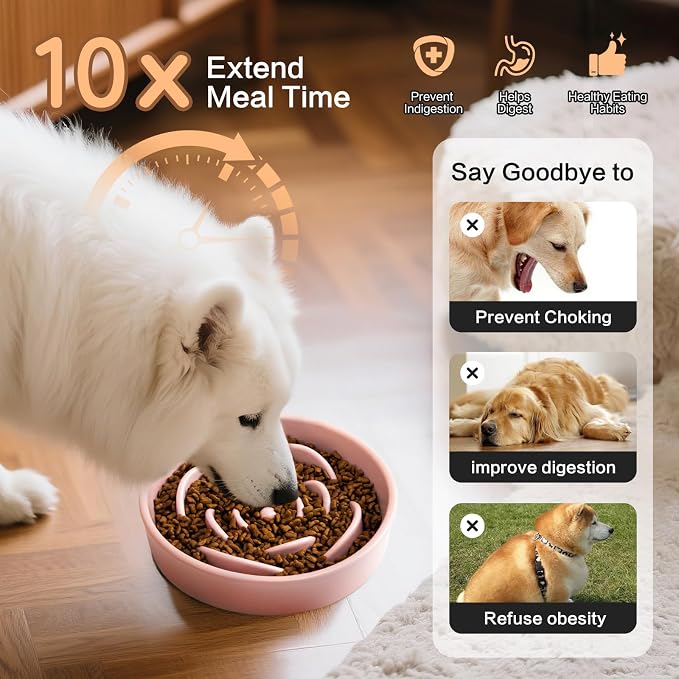 8.25'' Ceramic Slow Feeder Dog Bowls - Petal Shape Modern Dog Food Dish for Medium and Large Breeds, Puzzle Maze Bowl to Slow Down Eating, Anti-Gulping, Dishwasher & Microwave Safe, Pink - Image 4