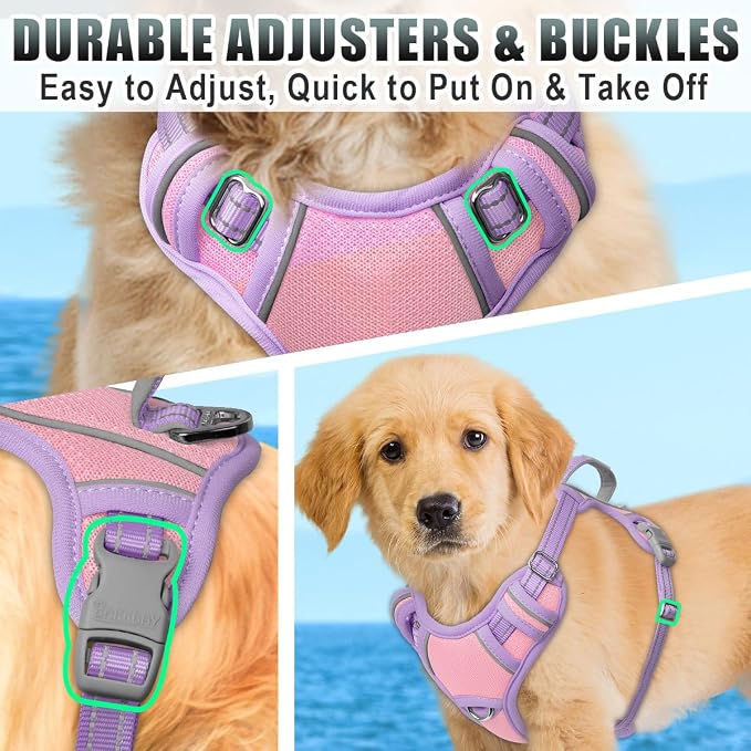 BARKBAY No Pull Dog Harness Large Reflective Dog Harness with Front Clip and Easy Control Handle for Walking Training Running with ID tag Pocket(Baby Pink & Violet Purple,XS) - Image 8