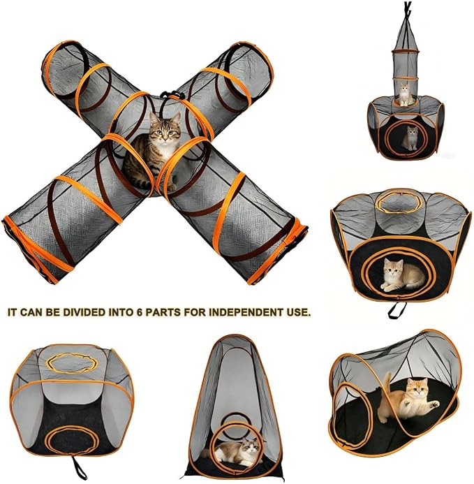 6-in-1 Modular Cat Playground with Hanging Climbing Tunnel,Large Cat House Condo & Enclosure for Multiple Cats,Portable Cat Activity Center with Cube Tents & Y-Tunnel for Cats,Rabbits & Small Animals - Image 7