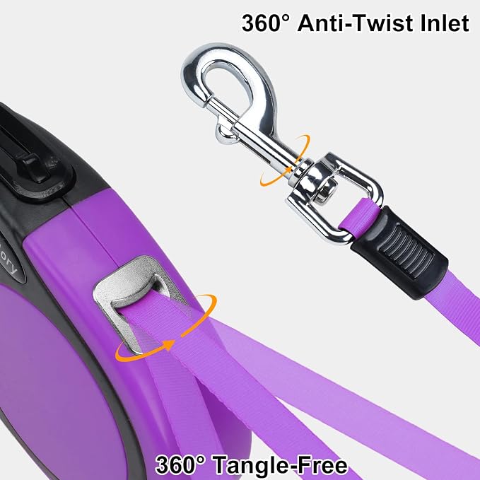 Taglory Retractable Dog Leash, One-Handed Brake, 16ft, Up to 44 lbs, Purple | More Freedom While Staying in Control, Smooth Retraction, Tangle-Free Design, Easy-Grip Handle, Daily Neighborhood Walks - Image 5