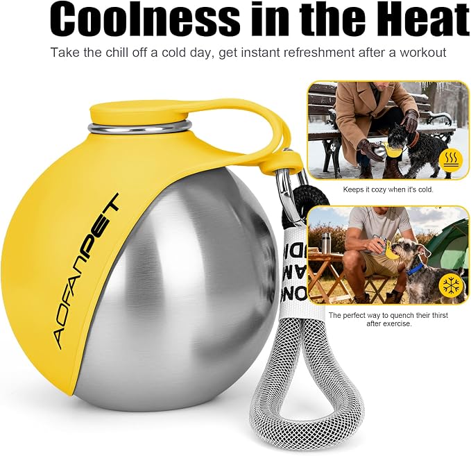 Portable Dog Water Bottle 10oz Stainless Steel Travel Dog Water Dispenser with Bowl No-Spill Puppy Water Bottle for Walking Hiking Small Dog Water Bottle (Yellow) - Image 7