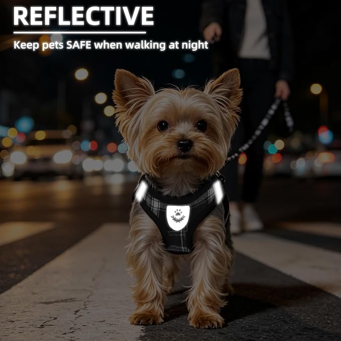 PUPTECK Dog Harness, Collar and Leash Set No Pull for Small Medium Sized | Plaid Puppy Step-in Escape Proof Reflective No Choke Pet Cat Adjustable Walking Vest - Image 7