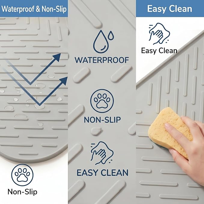Extra Large Cat Litter Mat 35.5x26.7in Waterproof Silicone Litter Box Mat | Large coverage catches scattered litter, keeps floors clean, soft paw-friendly surface and quick cleanup for daily use - Image 8