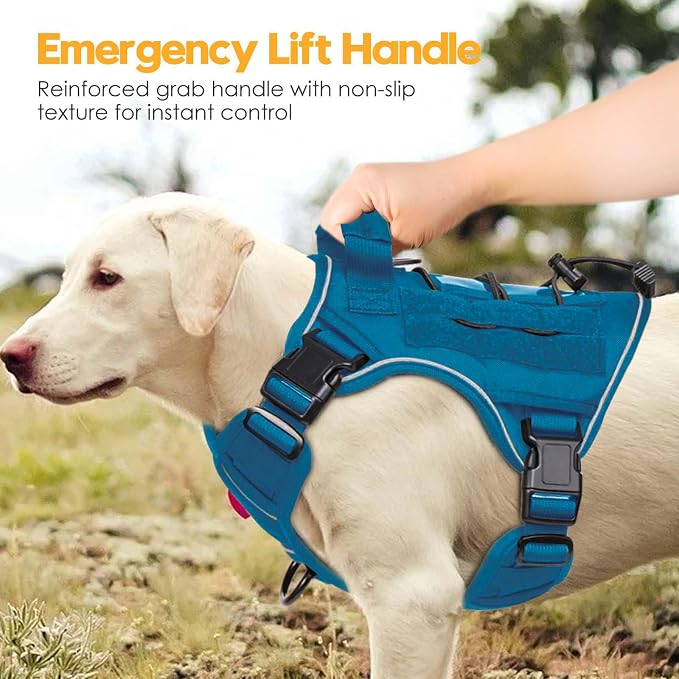 Heavy-Duty Tactical Dog Harness for Large Dogs, No Pull Adjustable Reflective Pet Vest with Molle System, K9 Military-Grade Control for Service Training, Outdoor & 10+ Breeds, Blue, Medium - Image 8