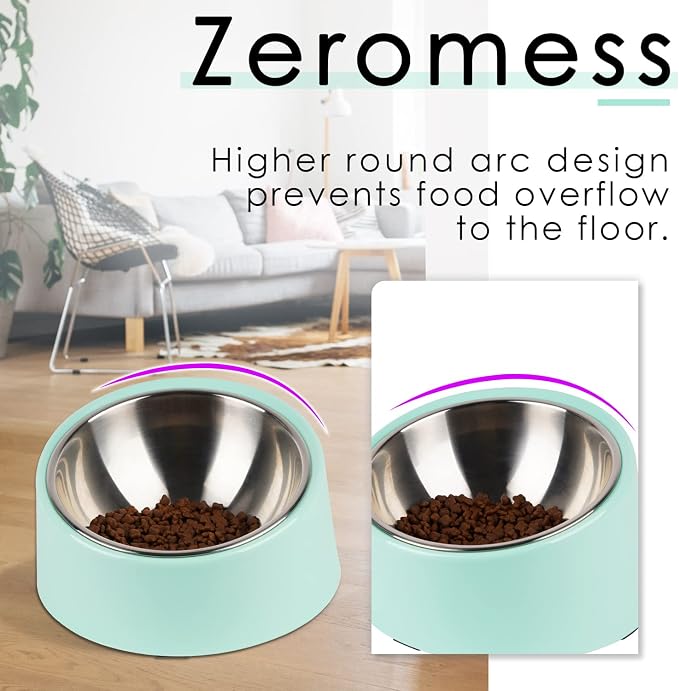 SUPERDESIGN Anti-Vomiting 15° Slanted Pet Bowl L/2 Cup Teal | 15° Tilted, Anti-Vomit & Neck Relief, Non-Slip Base, Detachable Stainless Steel Liner, Dishwasher Safe, for Cats & Dogs - Image 8