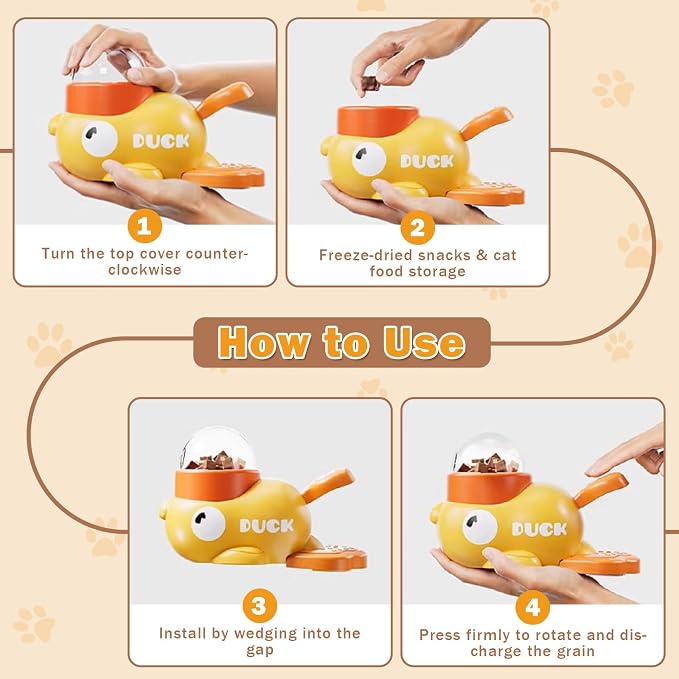 Interactive Treat Dispenser Toy for Dogs & Cats - 2-in-1 Food Puzzle Slow Feeder, Durable Cute Duck Shape, IQ Training, Reduces Bloating (Yellow-1) - Image 3