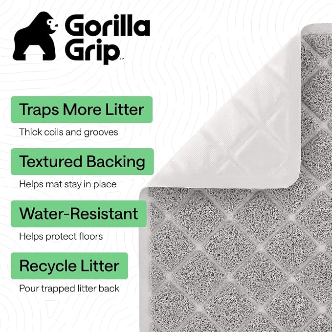 GORILLA GRIP Cat Litter Box Mat, Cushioned Coil Mesh Litter Trapping Mats, Scatter Control Supplies for Less Mess, Phthalate Free, Ultra Deep Catch Grooves, Rinse or Vacuum to Clean, 30x20 Light Gray - Image 2