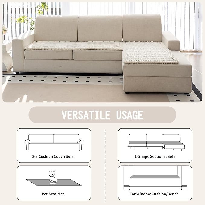 Sofa Couch Cover, Sofa Covers for Dogs Washable, Non-Slip Striped Sofa Slipcovers for Sectional Sofa, Sofa Cover Furniture Protector for L Shaped(Beige White, 27.6"x 27.6") - Image 4