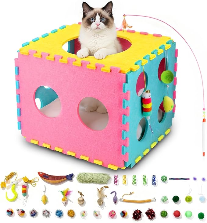 41 Pcs Interactive Cat Toys for Indoor Cats, Kitten Toys with Soft Pillow, Catnip Toys, Chew Rope, Feather Wand, Springs and Balls for Indoor Kittens by MOYMO