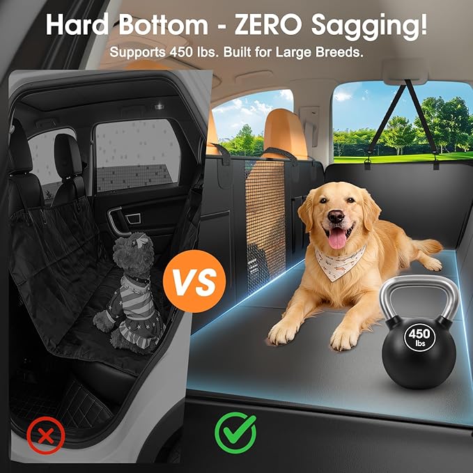 Hard Bottom Dog Car Seat Cover, 52"×65", Waterproof PU Leather | Stable Hard Bottom Support for Comfortable Rides with Large Dogs - Image 2