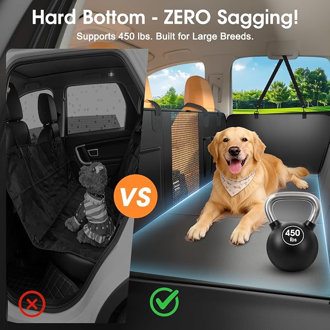 Hard Bottom Dog Car Seat Cover, 52"×65", Waterproof PU Leather | Stable Hard Bottom Support for Comfortable Rides with Large Dogs - Image 2