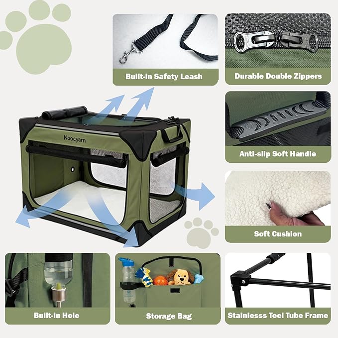 42" L Collapsible Dog Crate for Extra Large Dogs, XL Soft Pet Crate with 4-Door Mesh, Portable Dog Kennel for Travelling, Green - Image 5