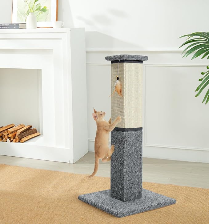 Made4Pets Cat Scratching Post for Indoor Cats, Sisal Carpet Scratcher, 32" | Dual Sisal & Carpet Surfaces, Full-Body Stretching, Stable Base, Hanging Toy for Cats with Different Scratching Preferences - Image 9