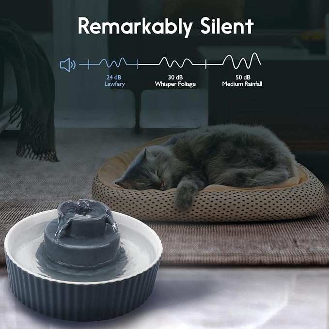 Lawfery Ceramic Cat Water Fountain, 2.1L/71oz Cupcake Pet Fountain | 3 Carbon Filters, 2 Quiet Pumps, Heavy Ceramic Body, and 360° Drinking Area, Drinking Bowl for Indoor Cats and Small Dogs - Image 2