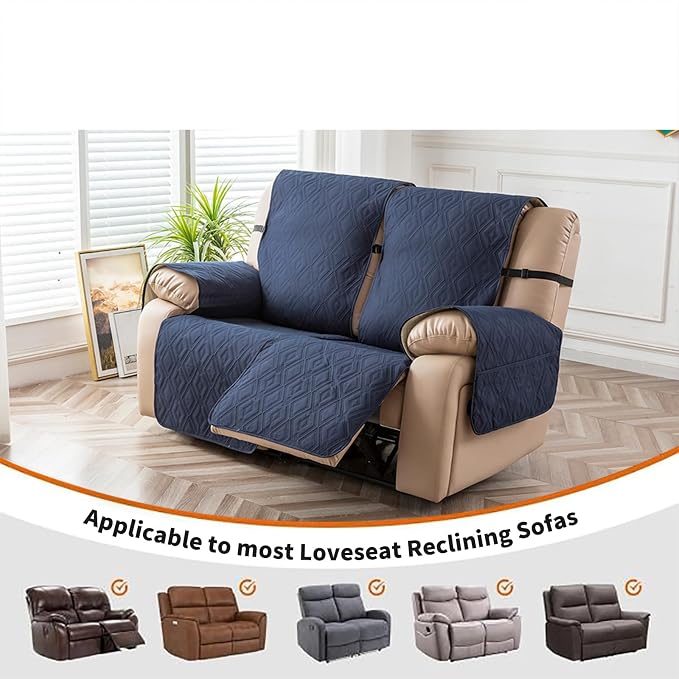 Genina Waterproof Loveseat Recliner Cover Non-Slip, Sofa Cover for Reclining Couch 2 Seat, Washable Couch Cover Loveseat Furniture Protector Cover for Pets Dogs Kids (Navy, Recliner Loveseat) - Image 4