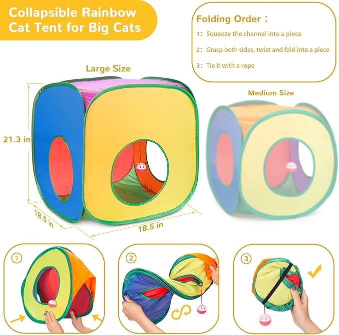 Retro Shaw Cat Toys for Indoor Cats Kitten, Cat Game Tunnel, 33 Pack | Interactive Kitten Toys Pack, Feather Wand Kit Balls Bell Springs Mice, Hide-and-Seek Self-Play for Bored Cats Chase - Image 3