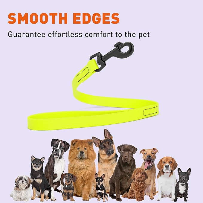 Dogline Biothane Waterproof Dog Leash Strong Coated Nylon Webbing with Black Hardware Odor-Proof Easy to Clean High Performance for Small or Large Dogs Made in USA 2 ft Lead, Safety Yellow - Image 8