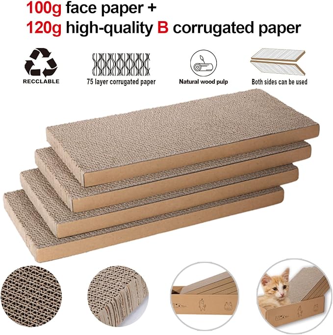 4 Packs in 1 Cat Scratch Pad with Box, Cat Scratcher Cardboard,Reversible,Durable Recyclable Cardboard, Suitable for Cats to Rest, Grind Claws and Play with Scratch Box - Image 3