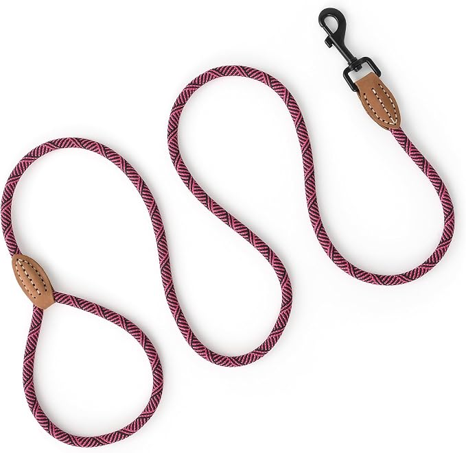 Mile High Life Dog Leash with Genuine Leather-Wrapped Ends, 4/5/6FT | Tangle-Free 360° Swivel Clasp Heavy Duty Rope Leash | Small Medium Large Dogs | Daily Walking (Rose Red, 60 Inch, 1/3") - Image 5