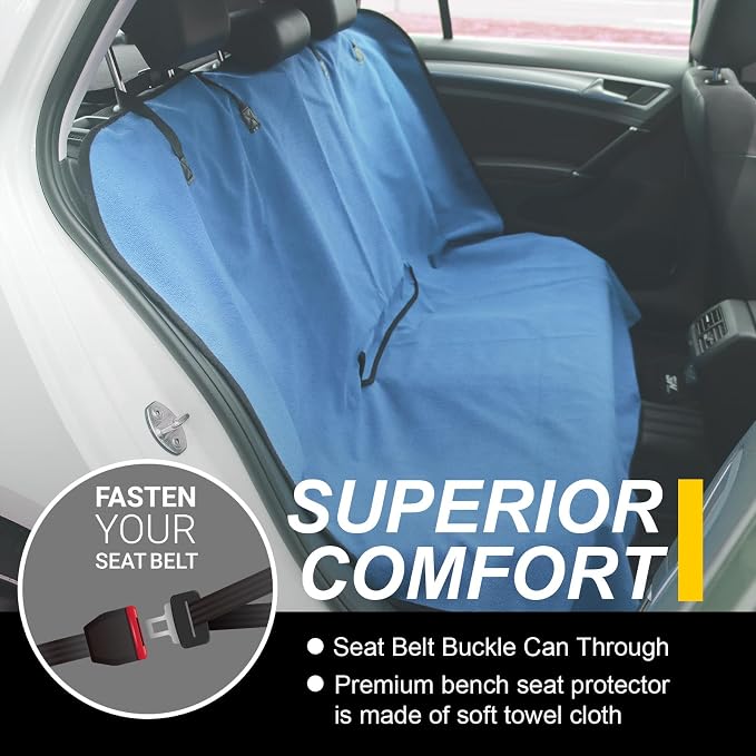Back Seat Cover for Car Trucks Van SUV,Waterproof Rear Bench Towel Seat Covers for Dogs and Kids,Automotive Backseat Protector (Sky Blue) - Image 2