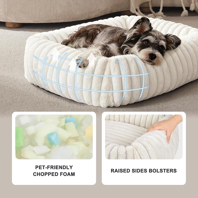 FURTIME Dog Bed for Small Medium Dog, Washable Orthopedic Pet Bed with Removable Cover, Rectangle Soft Calming Sleeping Puppy Bed Durable Pet Cuddler with Anti-Slip Bottom, Cream, M (25"x21"x7") - Image 3