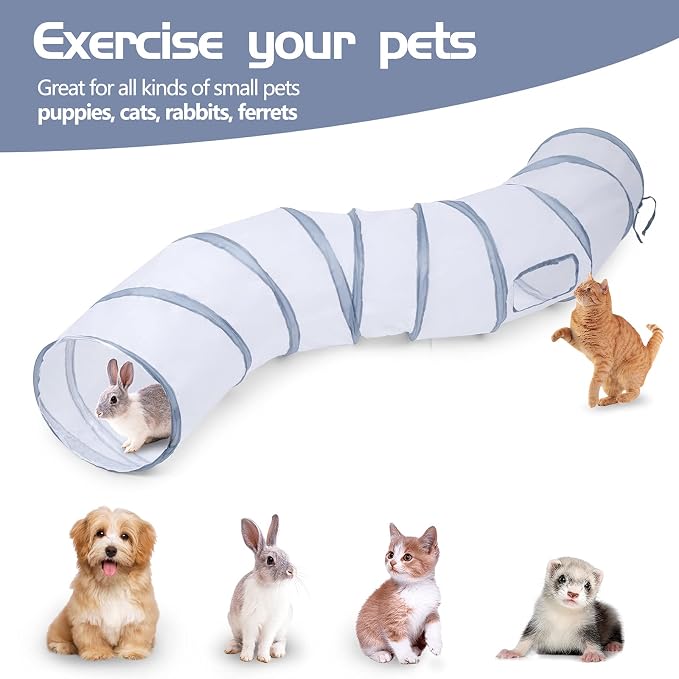 Sheldamy Cat Tunnel, S-2-Way Cat Tunnels for Indoor Cats, Collapsible Cat Play Tunnel, Interactive Toy Maze Cat House with 1 Play Ball for Cats, Puppy, Kitty, Kitten, Rabbit (White & Gray) - Image 5