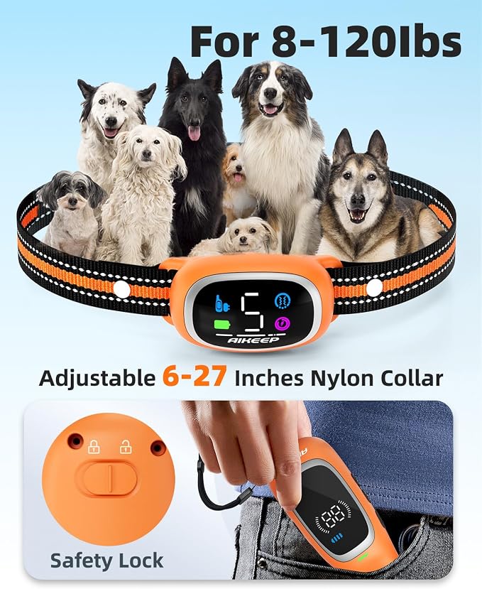 2-in-1 Dog Shock Collar and Bark Collar for Dogs – 3300FT Dog Training Collar with Remote, IP67 Waterproof e Collar with Anti-Bark/Beep/Vibration/Shock Modes for Small Medium Large Dog(8-120Lbs) - Image 6