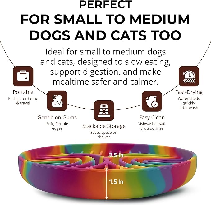 Slow Feeder Dog Bowls, Dishwasher Safe, Non-Slip Base, BPA-Free Slow Eating Dog Bowl (Rainbow, 1-Pack) - Image 3