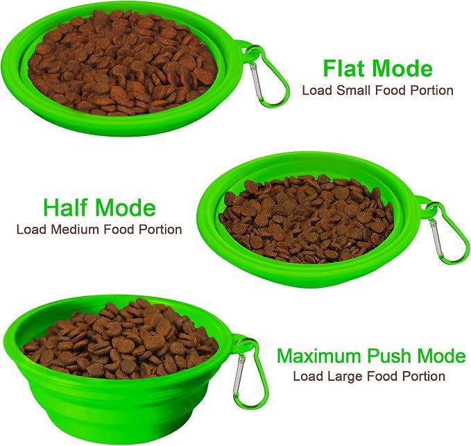 Small Collapsible Dog Bowls (12oz), 1 Pack Pet Travel Foldable Bowl with Carabiners, Healthy, Soft Silicone, Portable Essential Set for Walking, Travel, and Hiking (Green) - Image 3