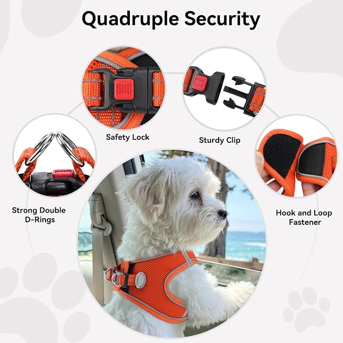 Joytale Step-in Dog Harness, Soft Breathable Mesh, Orange L | Adjustable Fit for Small Dogs, Easy Step-in with Secure Fastener, Even Chest Pressure, Reflective For Night Safety, Washable - Image 6