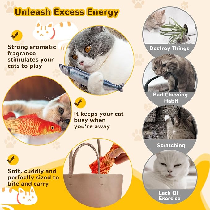 Catnip Toys 5 Pack - Simulation Fish Shape Realistic Fluffy Catnip Doll Interactive Pets Pillow Chew Bite Supplies for Cat Kitten Kitty - Image 4