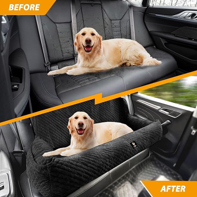 Dog Car Seat for Large Dogs Under 100 LBS,Dog Car Bed Washable Pet Travel,Super Soft Safe Removable Pet Booster Seat-Black - Image 5