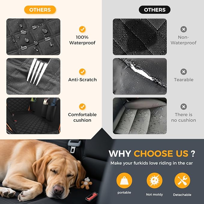 Dog Car Seat Cover for Back Seat,100% Waterproof Scratch Proof Nonslip Seat Cover,600D Heavy Duty Scratch Proof Nonslip Durable Soft Dog Hammock - Image 2