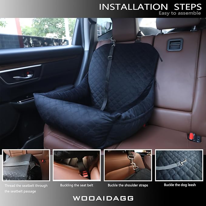 Wooaidagg Dog Car Seat for Small Dogs Up to 25 lbs,Covered Ultra-Soft Fabric and Fill in Memory Foam,Fully Detachable and Washable,2 Clip-On Safety Leashes and Storage Pockets(Black) - Image 5