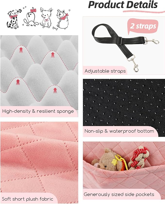 Lealchum Dog Booster Car Seat for Small/Medium Dogs,Soft Puppy Portable Car Seat with Elevated Cushion,Fits in Front/Back Seat,Fully Detachable and Washable,Easy to Install (Pink, Medium) - Image 5