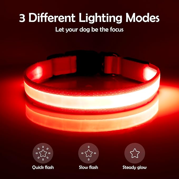 Vizpet LED Dog Collar, Light Up Dog Collar Adjustable USB Rechargeable Super Bright Safety Light Glowing Collars for Dogs(Large,Red) - Image 3