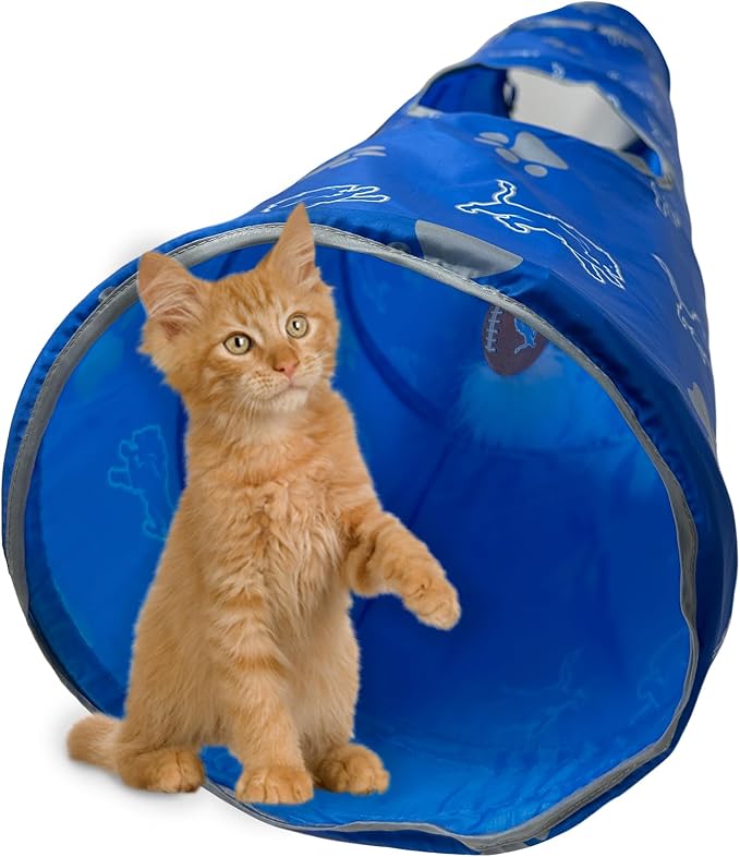NFL Detroit Lions Cat Tunnel Tube Toy with Plush Football Catnip and Feathers Collapsible Tunnel for Cats to Play, Peek and Hide, Sporty & Fun Cat Tunnel Toy with Team Logo All-Over Design! - Image 3