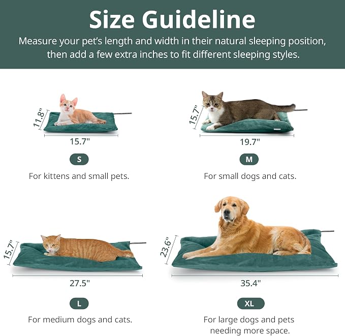 Outdoor Cat Heating Pad, 19.7" x 15.7", 40W, Green | Water-Resistant Bottom, Adjustable Cushion Loft, Auto Temperature Control, Ideal for Adult Cats, Outdoor Cat Houses - Image 5