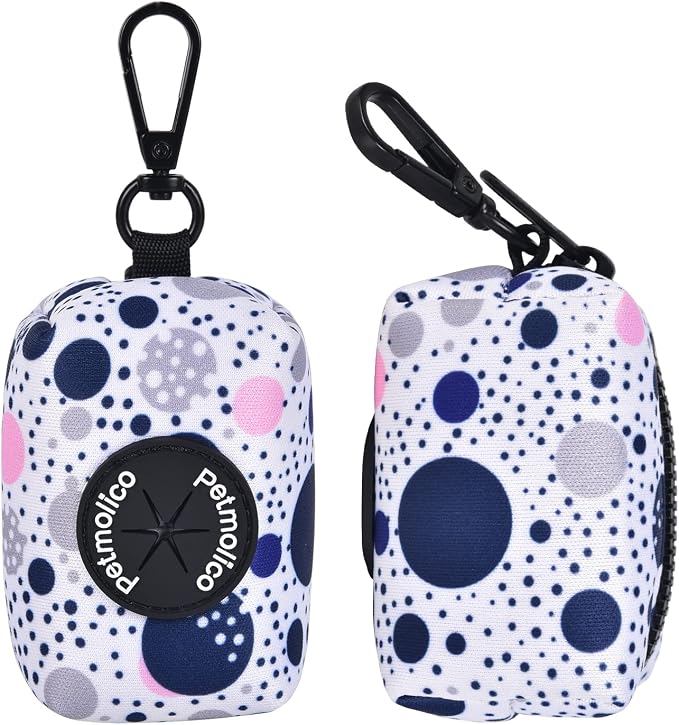 Petmolico Dog Poop Bag Holder Dispenser 2 Pack, Blue Dots | Zippered pouch fits any leash, includes free roll of bags, lightweight & portable for daily walks, travel & outdoor use - Image 4