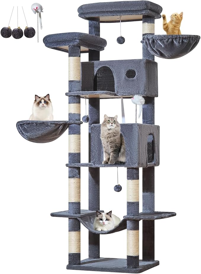 Taoqimiao 76in Cat Tree, Tall Sturdy Cat Tower for Large Indoor Cats MS046G | Easy assembly, Sturdy, Multi Level, Easy Clean, Cozy Condo, Perches, Baskets, Suitable for Kittens and Adult Cats - Image 9