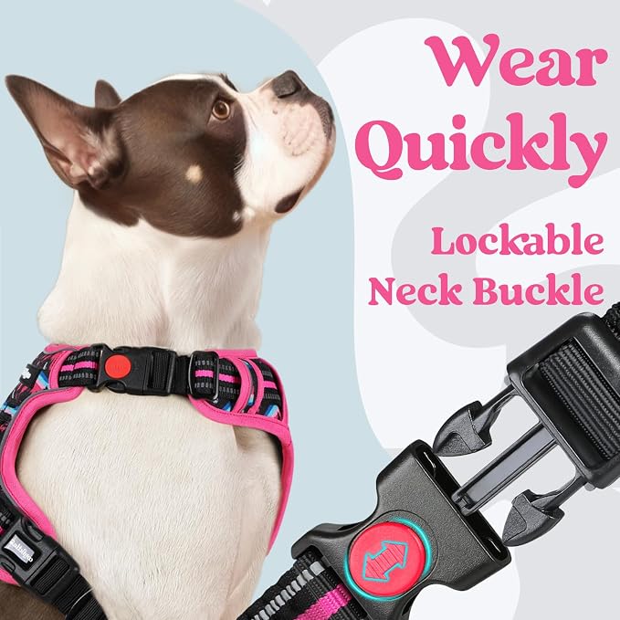 rabbitgoo Dog Harness Small Sized, Updated Easy On & Off with 3 Buckles | No Pull No Choke, Walking with 2 Clips and Handle, Adjustable Soft Reflective, Mountain Rose, Small - Image 3