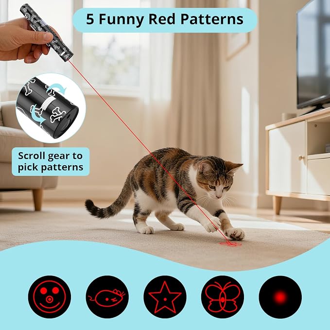 Waputne Cat Toy, 2 Pieces, Battery Level Display,Rechargeable, 7 Patterns | Interactive Chase Toy; Training & Exercise Fun; Battery Level Display Screen; Kitten Toy for Indoor Cats & Dogs - Image 4