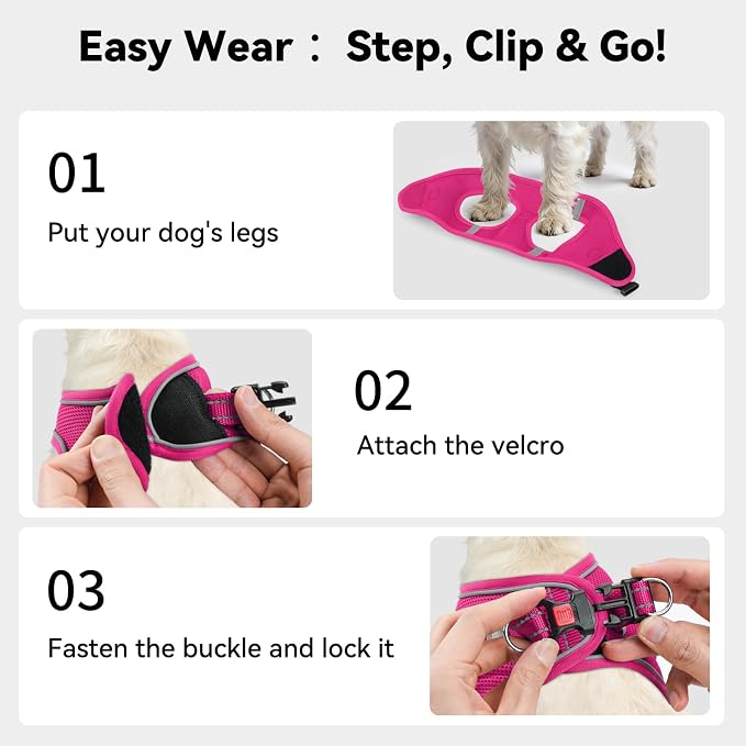 Joytale Step-in Dog Harness, Soft Breathable Mesh, Hot Pink XL | Adjustable Fit for Small Dogs, Easy Step-in with Secure Fastener, Even Chest Pressure, Reflective For Night Safety, Washable - Image 3