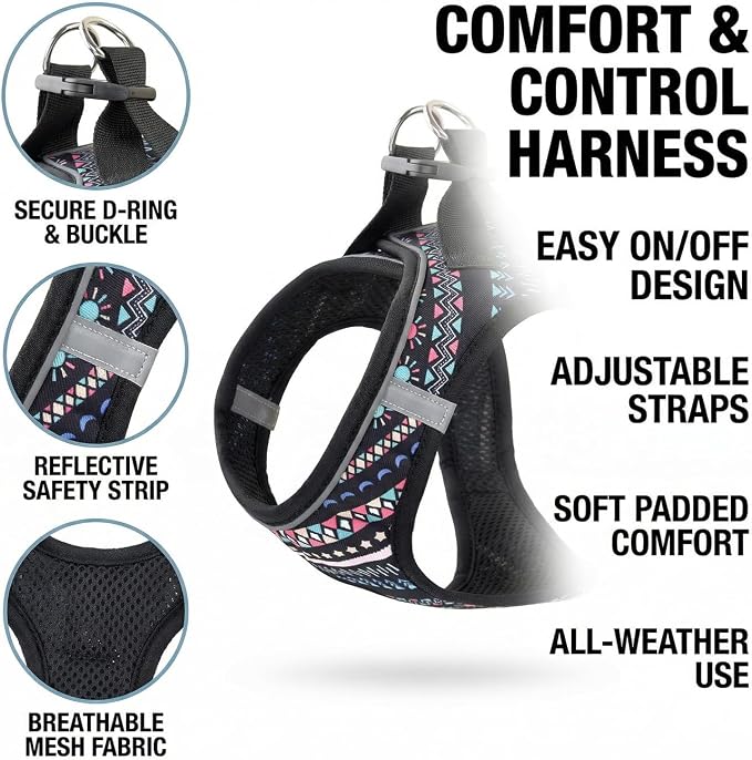Mihqy Step in Dog Harness and Leash Set, Breathable Mesh, Black Bohemia,L | Reflective, Adjustable No Pull Harnesses for Small Medium Dogs, Lightweight Vest Harnesses, Fashion Design - Image 2