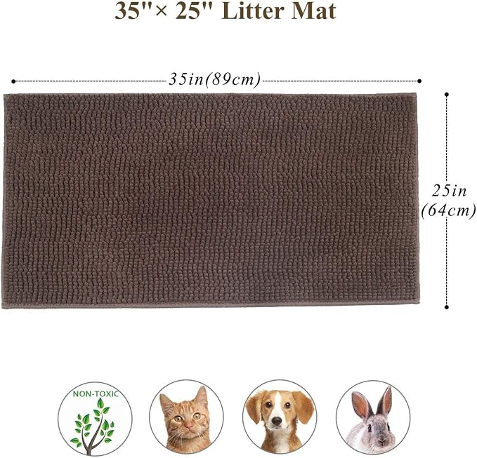VIVAGLORY Cat Litter Mat Softgrip Litter Trapping Mat, 35"× 25", Brown | Litterbox Rug Box Catcher for Indoor & Floor, Easy Clean Washable Less-Mess Waterproof for Cat - Image 5