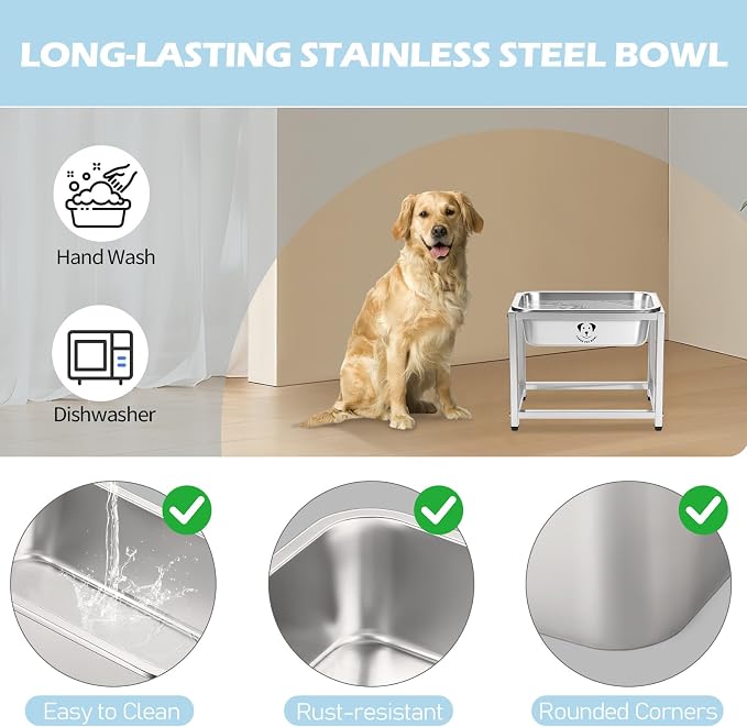 Elevated Dog Water Bowl, Stainless Steel Dog Bowl for Medium Large Dogs, Easy to Clean and Assemble for Outdoor Use 0.85 Gallons Bowl with Full Metal Stand Raised 10.23" - Image 6