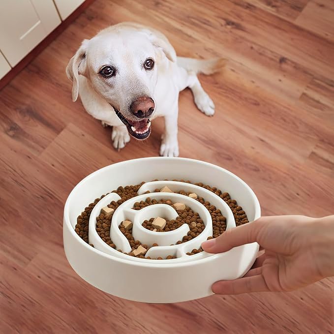 Ceramic Slow Feeder Dog Bowl,1.5 Cups Pet Slow Feeder for Small and Medium Breed,Puzzle Dog Food Dish,Anti-Gulping,Stop Bloat,Preventing Choking(White) - Image 3