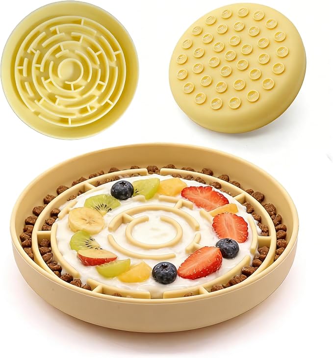 Silicone Slow Feeder Dog Bowls, with Non-Slip Suction Cups, Anti-Choking, Puppy Puzzle Bowl, Slows Down Eating Speed, Relieves Anxiety, Suitable for S&M Sized Dogs and Cats(Yellow by Unknown