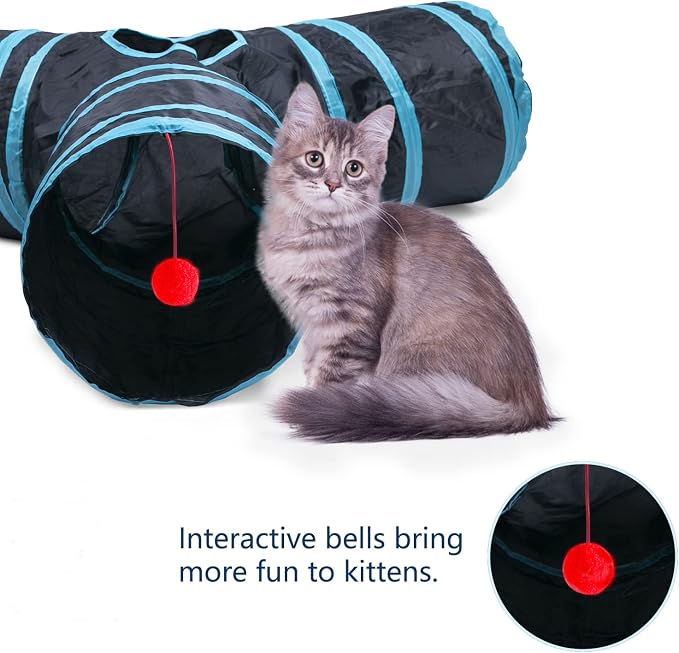 3 Way Cat Tunnel Collapsible Fun Pet Play Tube Toys for Cats, Kittens, Puppies & Rabbits - Portable Tunnel with Hanging Ball for Indoor Play, Hideout & Exercise - Image 6